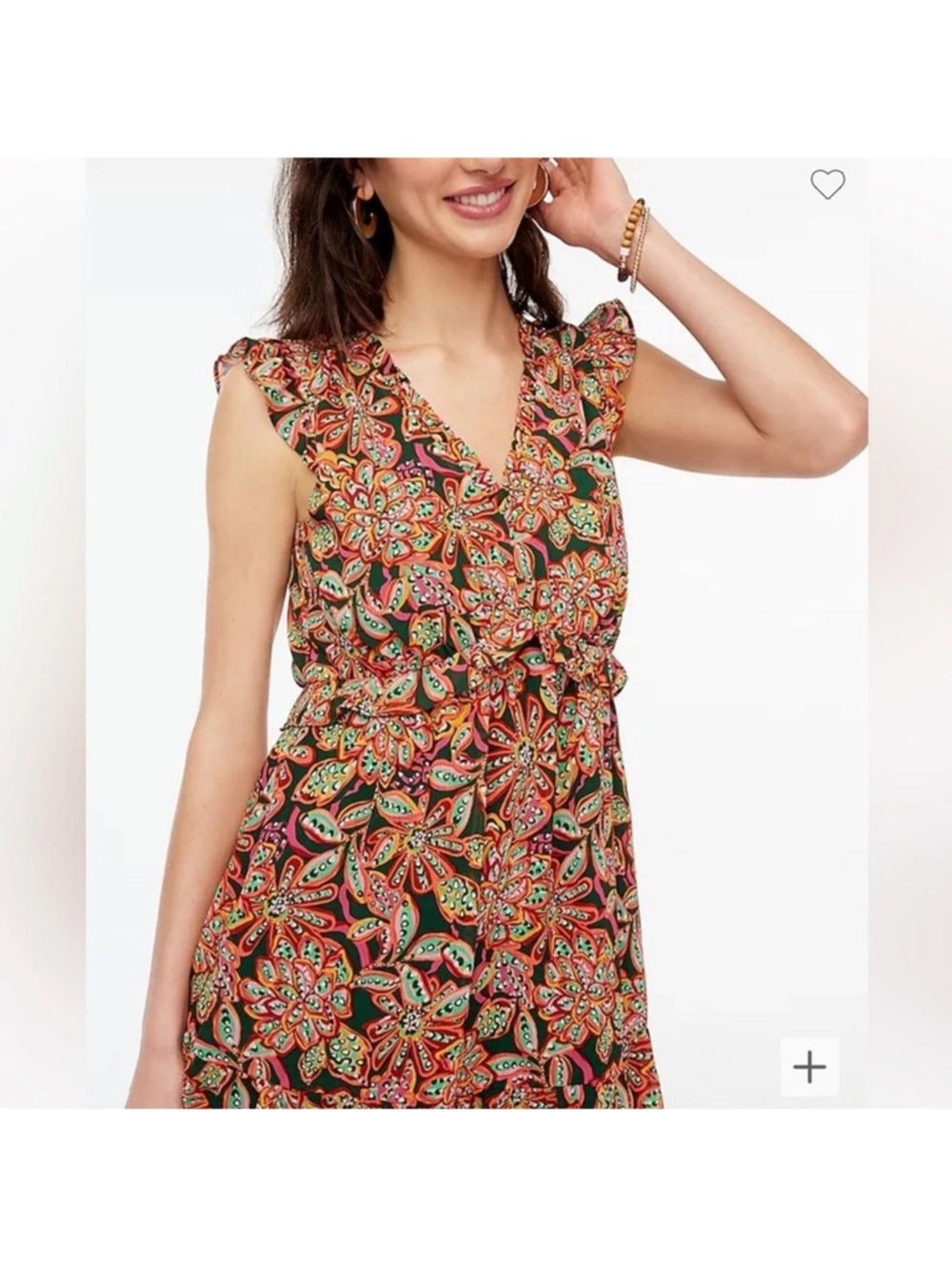 J.Crew Tropical Floral Ruffle V-neck Mini Dress Womens 16 - Picture 3 of 7